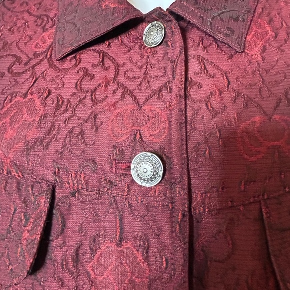 J Jill Vintage Wool Blend Brocade Damask Textured Burgundy Collar Jacket Large - Picture 5 of 13
